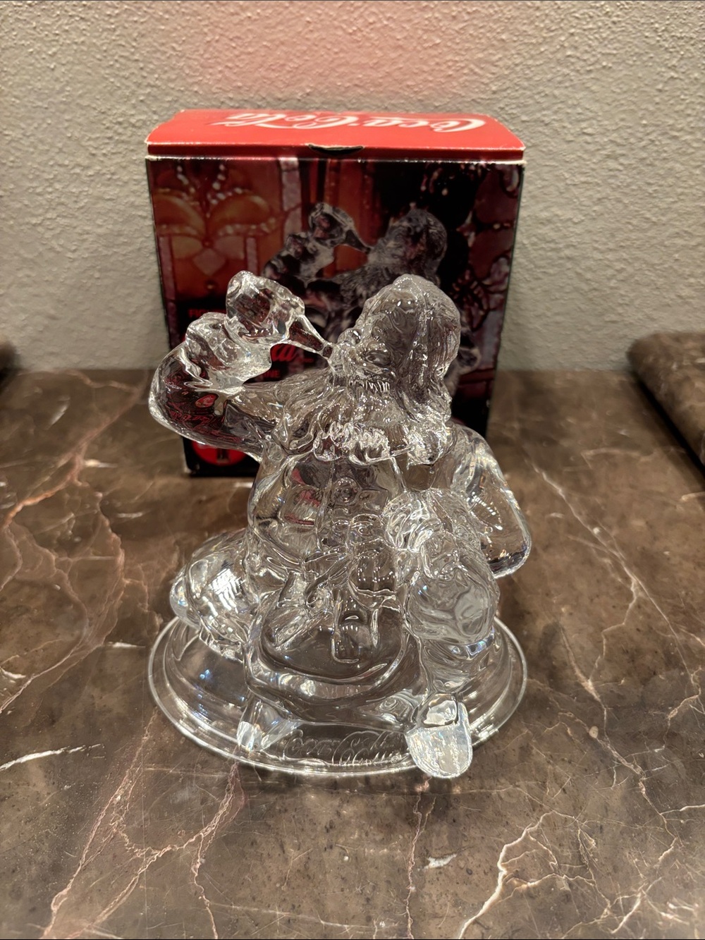 Coca Cola Clear 24% Lead Crystal Santa Figurine